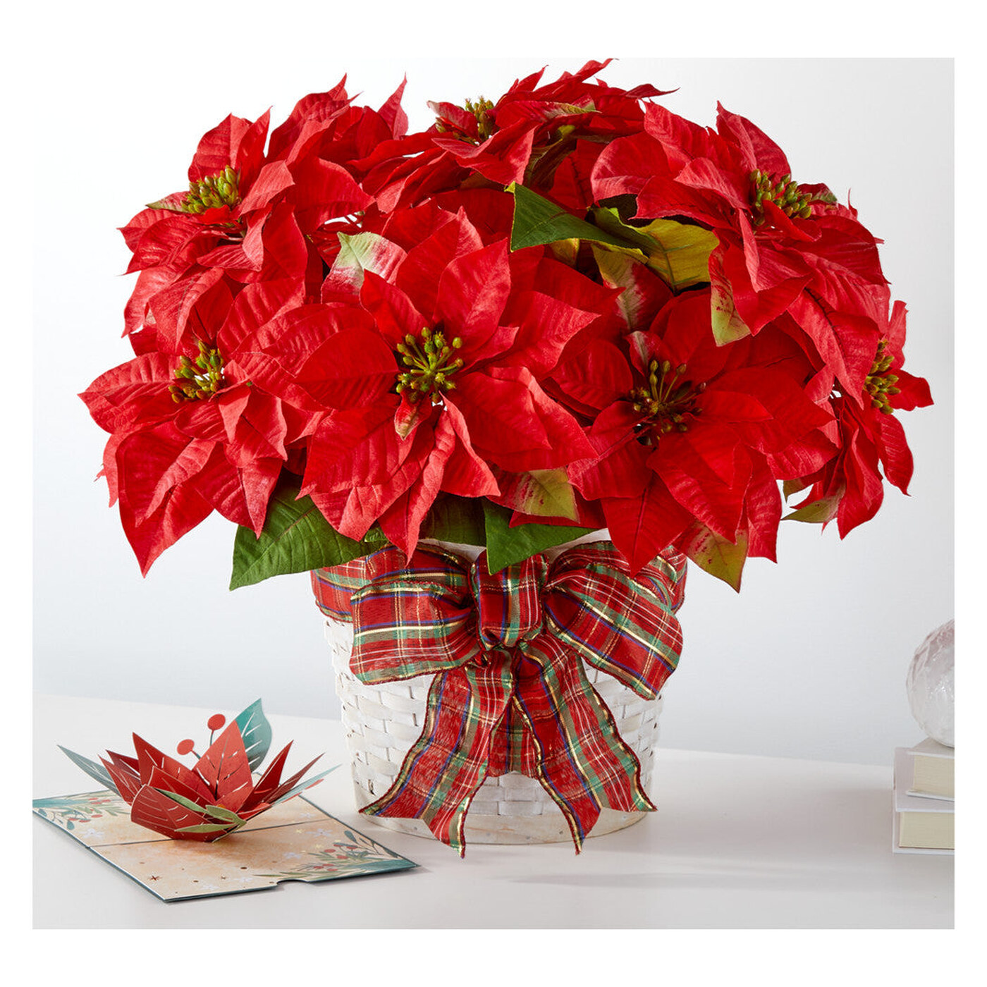 Happiest Holidays Poinsettia and Lovepop Card flower arrangement