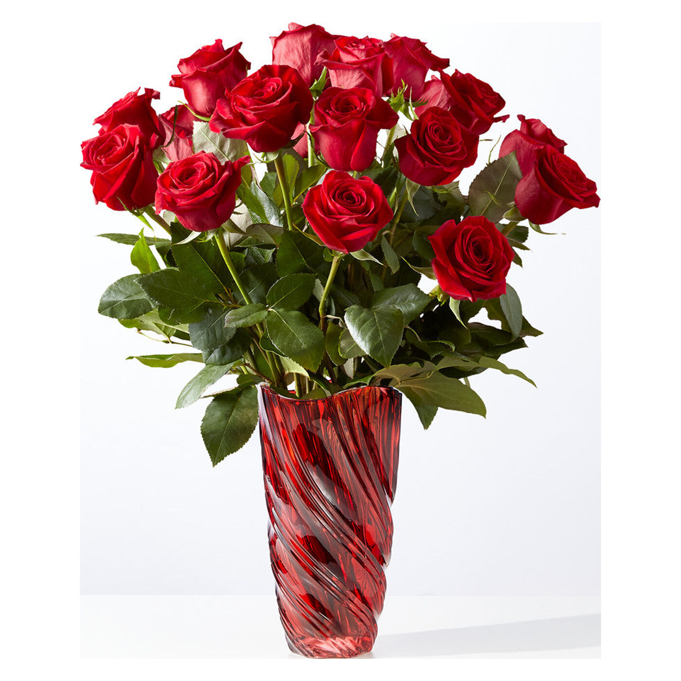 Classic Love Red Rose Bouquet with Luxe Swirl Vase flower arrangement